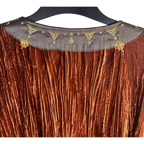 Venezia Womens Velvet Embellished Tunic Top Brown Long Sleeve Boho Blouse 14/16 - Picture 10 of 11